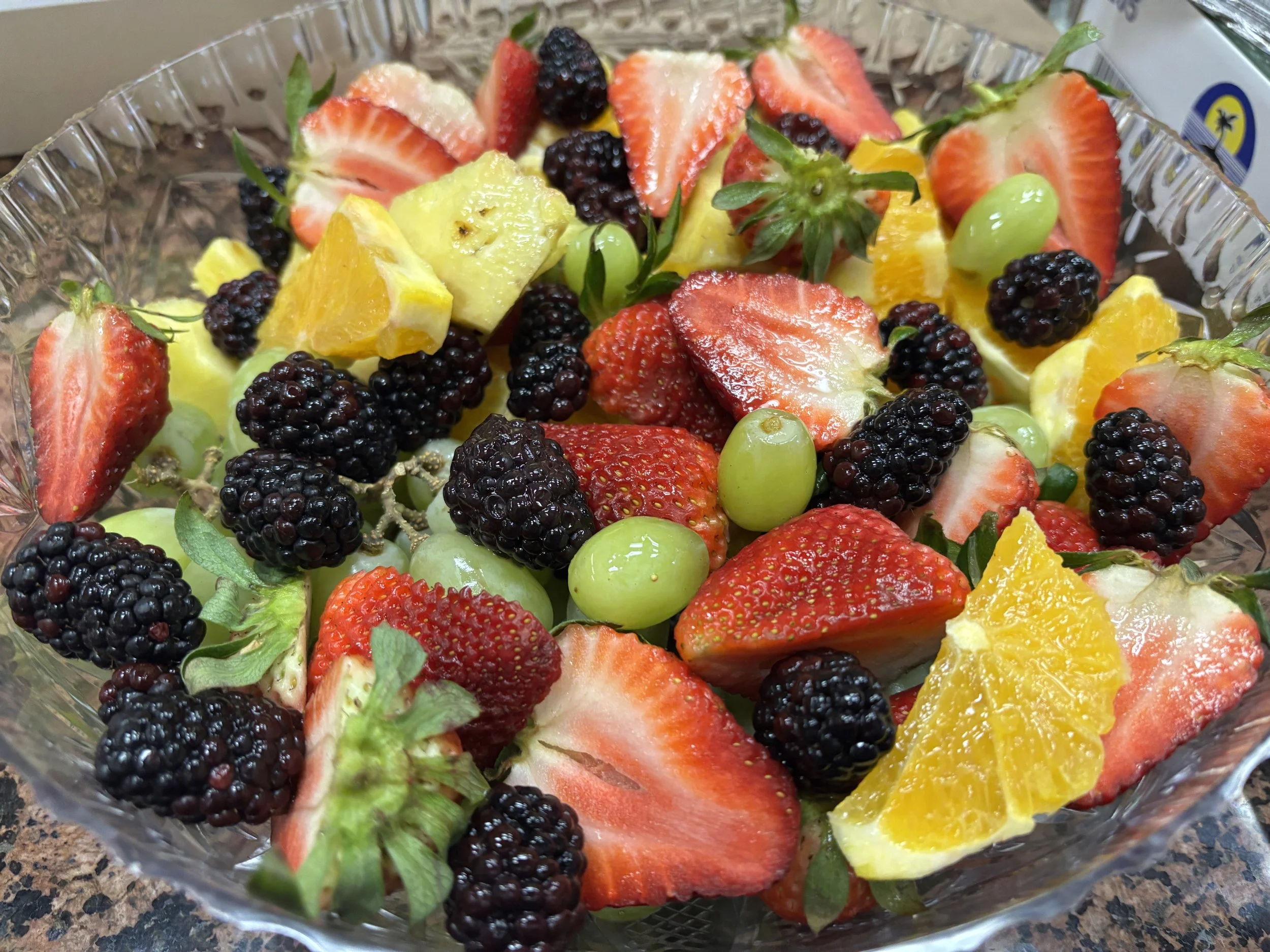 Colorful fresh fruit catering display